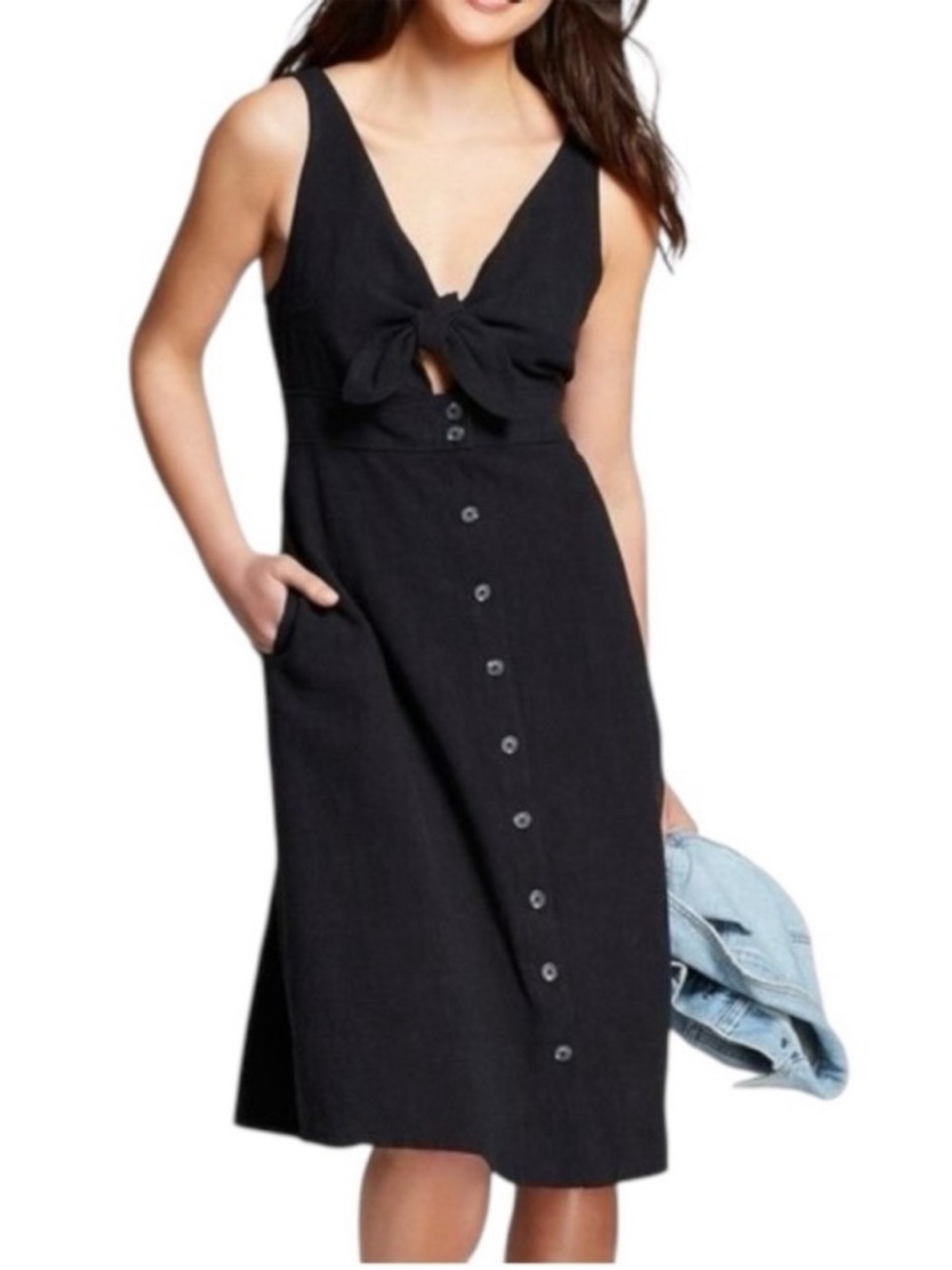 Universal Thread Target Tie Front Black Midi Dress Size M